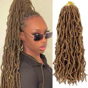 8 packs Faux Locs Crochet Hair, Blonde Soft Locs 24 inch Extensible Locs Crochet Hair Pre-looped Curly Wavy Synthetic Goddess Locs Crochet Hair for Women Soft Locs Crochet Hair (24 inch(8 packs),27#)