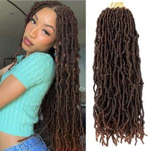 Ubeleco 24 inch Faux Locs Crochet Hair,8 packs Soft Locs Pre-Looped Crochet Hair for Women Curly Wave Ombre Natural Black Brown Synthetic Hair Extension (24 Inch(8 packs), 1B/30#)