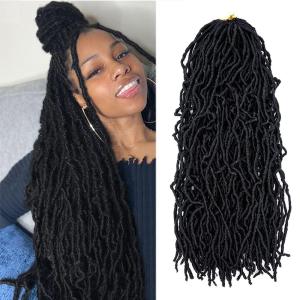 Ubeleco Soft Locs Crochet Hair, 24 Inch Faux Locs 6 Packs Pre-looped Curly Wavy Synthetic Hair Extension for Women (1B#)