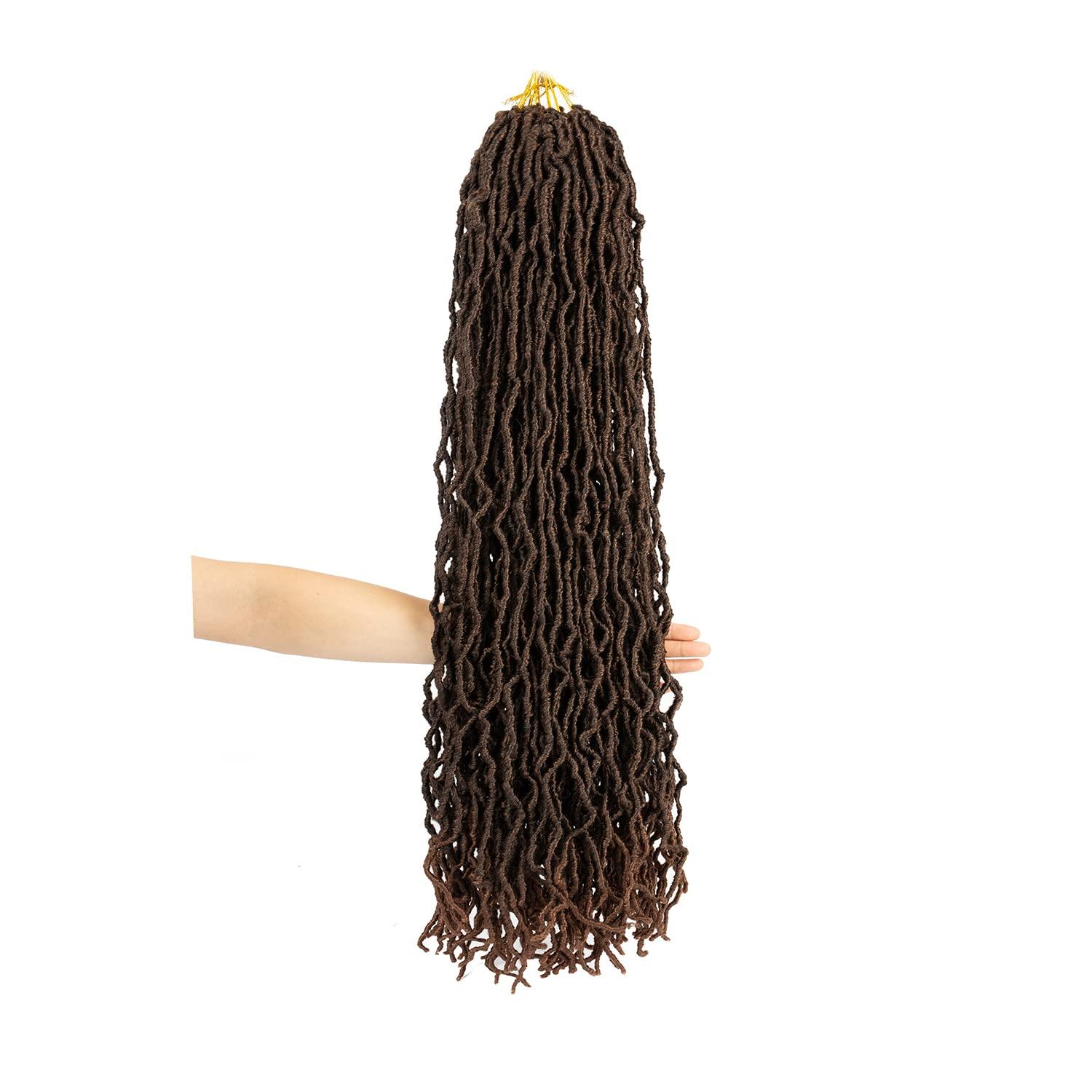 image18 inch Faux Locs Crochet Hair8 packs Ombre Brown Soft Locs Crochet Hair Extensible Curly Wavy Goddess Locs Crochet Hair for Women PreLooped Synthetic Crochet Braids 18 inch8 packs1B30