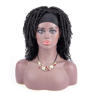 Braided Headband Wig, Dreadlock Twist Wig Short Braided Wigs for Black Women Curly Afro Twist Wigs Faux Locs Braids Synthetic Hair Wigs with Curly Ends (1B)