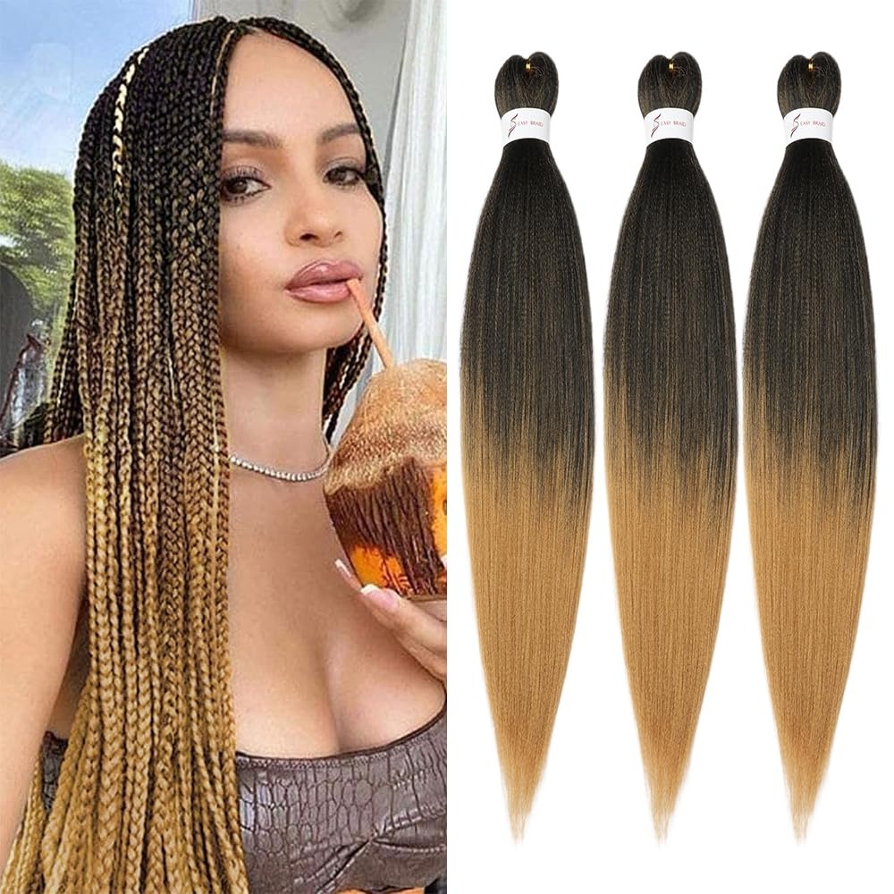 image:imageBraiding Hair Pre Stretched 24 inch 3 Packs Professional Yaki Synthetic Hot Water Easy To Install Hair for Braiding 1B271B27