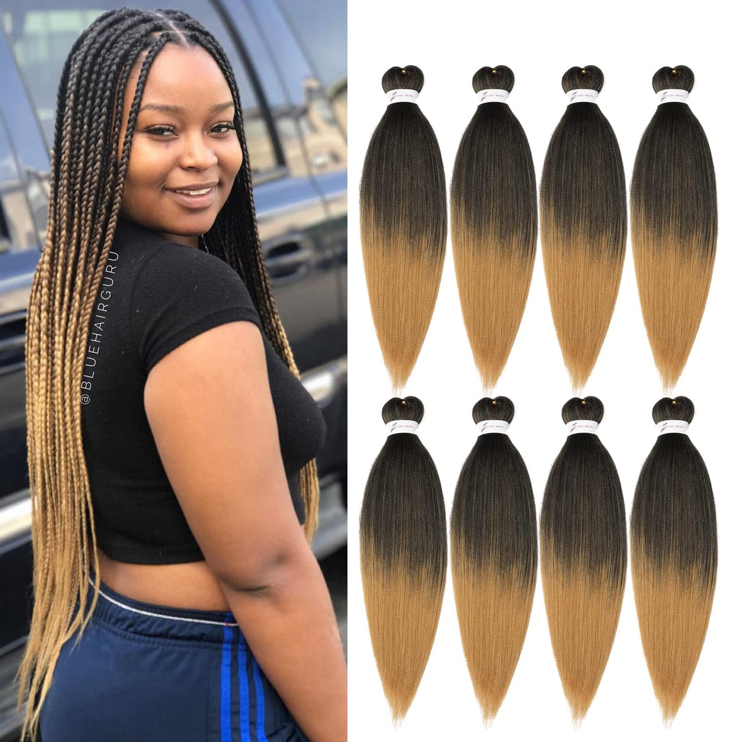 image:imageBraiding Hair Pre Stretched 24 inch 3 Packs Professional Yaki Synthetic Hot Water Easy To Install Hair for Braiding 1B271B27