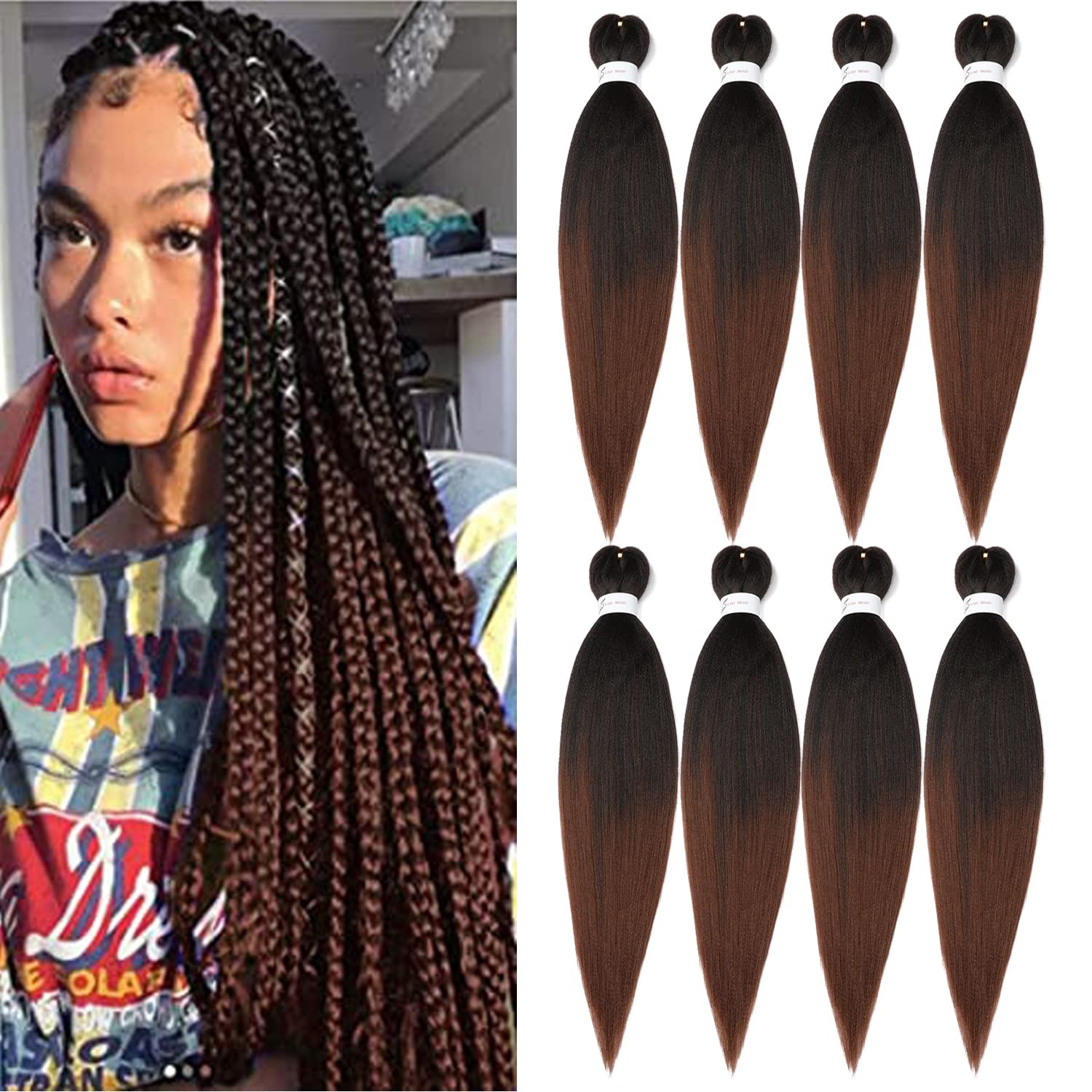 image:imageBraiding Hair Pre Stretched 24 inch 3 Packs Professional Yaki Synthetic Hot Water Easy To Install Hair for Braiding 1B271B30