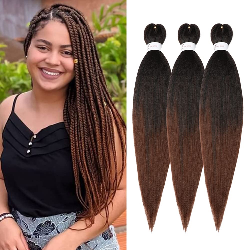 image:imageBraiding Hair Pre Stretched 24 inch 3 Packs Professional Yaki Synthetic Hot Water Easy To Install Hair for Braiding 1B271B30