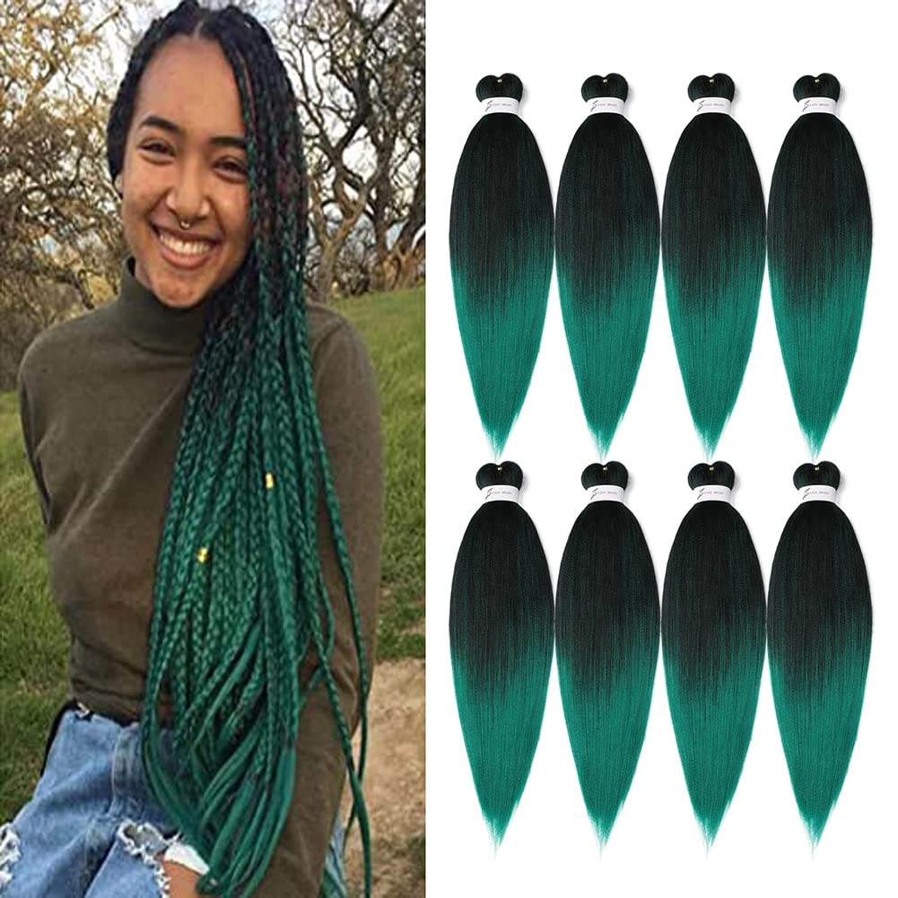 image:imageBraiding Hair Pre Stretched 24 inch 3 Packs Professional Yaki Synthetic Hot Water Easy To Install Hair for Braiding 1B271BGreen