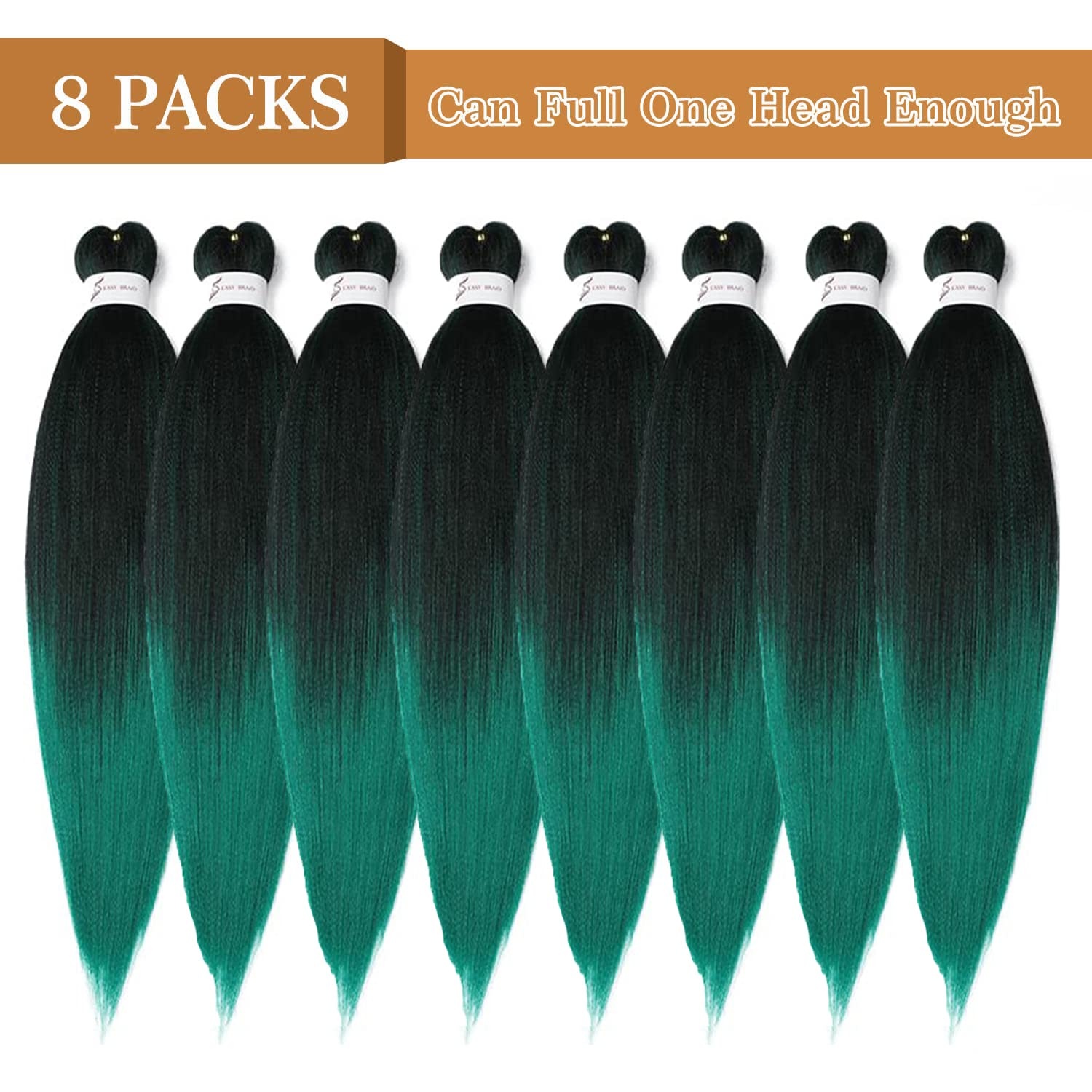 image:imageBraiding Hair Pre Stretched 24 inch 3 Packs Professional Yaki Synthetic Hot Water Easy To Install Hair for Braiding 1B271BGreen