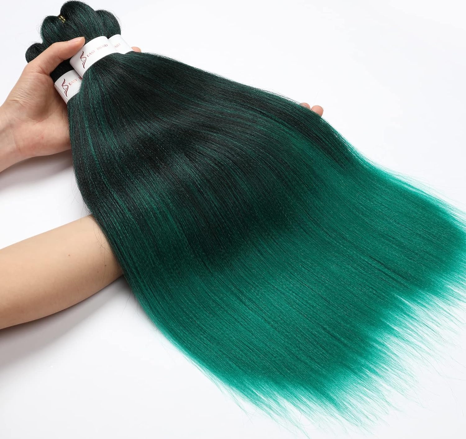 image:imageBraiding Hair Pre Stretched 24 inch 3 Packs Professional Yaki Synthetic Hot Water Easy To Install Hair for Braiding 1B271BGreen