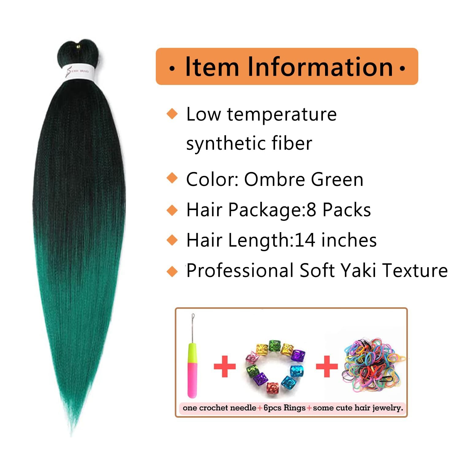 image:imageBraiding Hair Pre Stretched 24 inch 3 Packs Professional Yaki Synthetic Hot Water Easy To Install Hair for Braiding 1B271BGreen