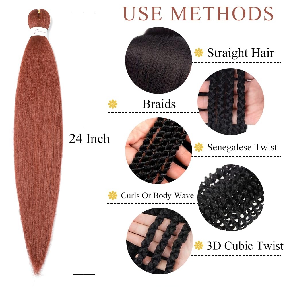 image:imageBraiding Hair Pre Stretched 24 inch 3 Packs Professional Yaki Synthetic Hot Water Easy To Install Hair for Braiding 1B27350