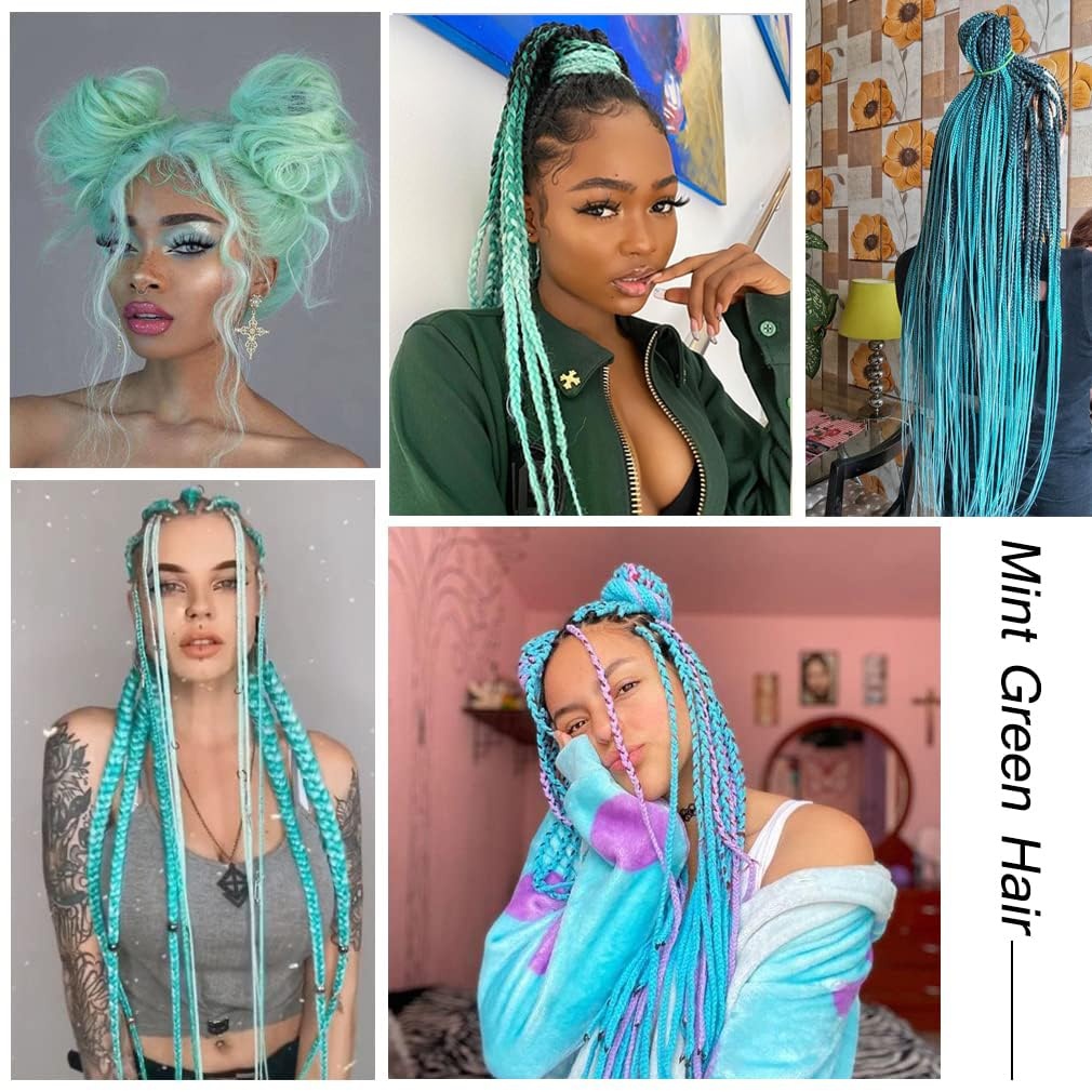image:imageBraiding Hair Pre Stretched 24 inch 3 Packs Professional Yaki Synthetic Hot Water Easy To Install Hair for Braiding 1B27Mint Green