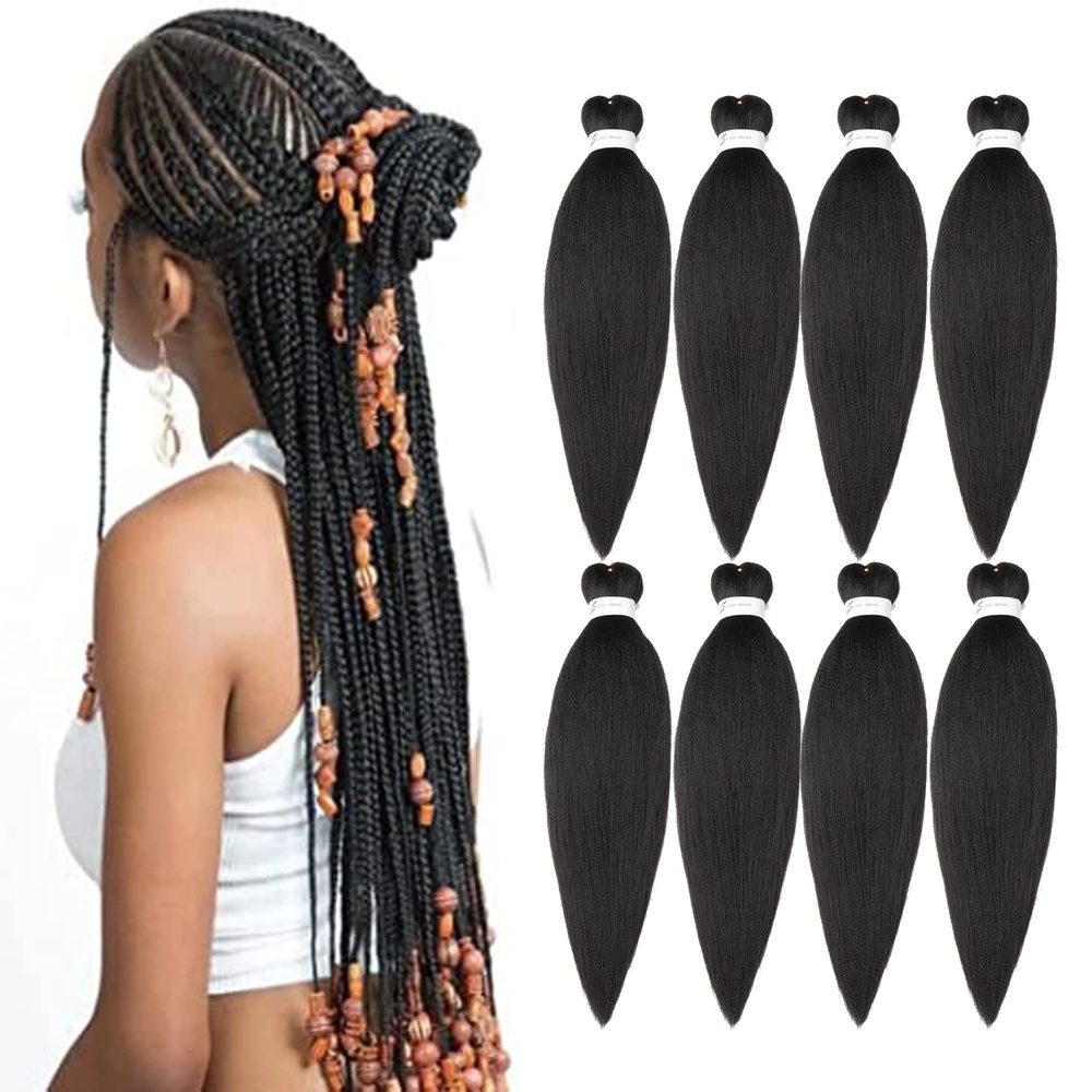 image:imageBraiding Hair Pre Stretched 24 inch 3 Packs Professional Yaki Synthetic Hot Water Easy To Install Hair for Braiding 1B272