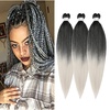 Braiding Hair Pre Stretched 24 inch 3 Packs Professional Yaki Synthetic Hot Water Easy To Install Hair for Braiding (1B/27#)(1B/Silver)