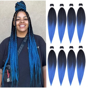 Braiding Hair Pre Stretched 24 inch 3 Packs Professional Yaki Synthetic Hot Water Easy To Install Hair for Braiding (1B/27#)(1B/Blue)