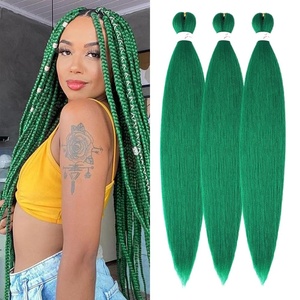 Braiding Hair Pre Stretched 24 inch 3 Packs Professional Yaki Synthetic Hot Water Easy To Install Hair for Braiding (1B/27#)(Green)